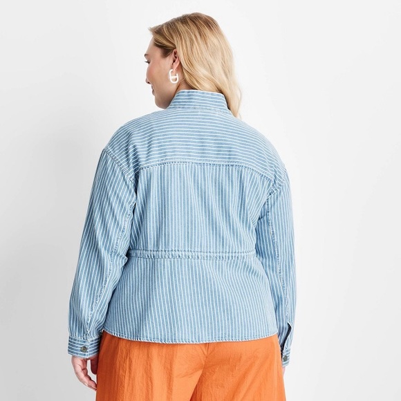 Future Collective™ with Gabriella Karefa-Johnson Peplum denim jacket Striped L - Picture 3 of 9